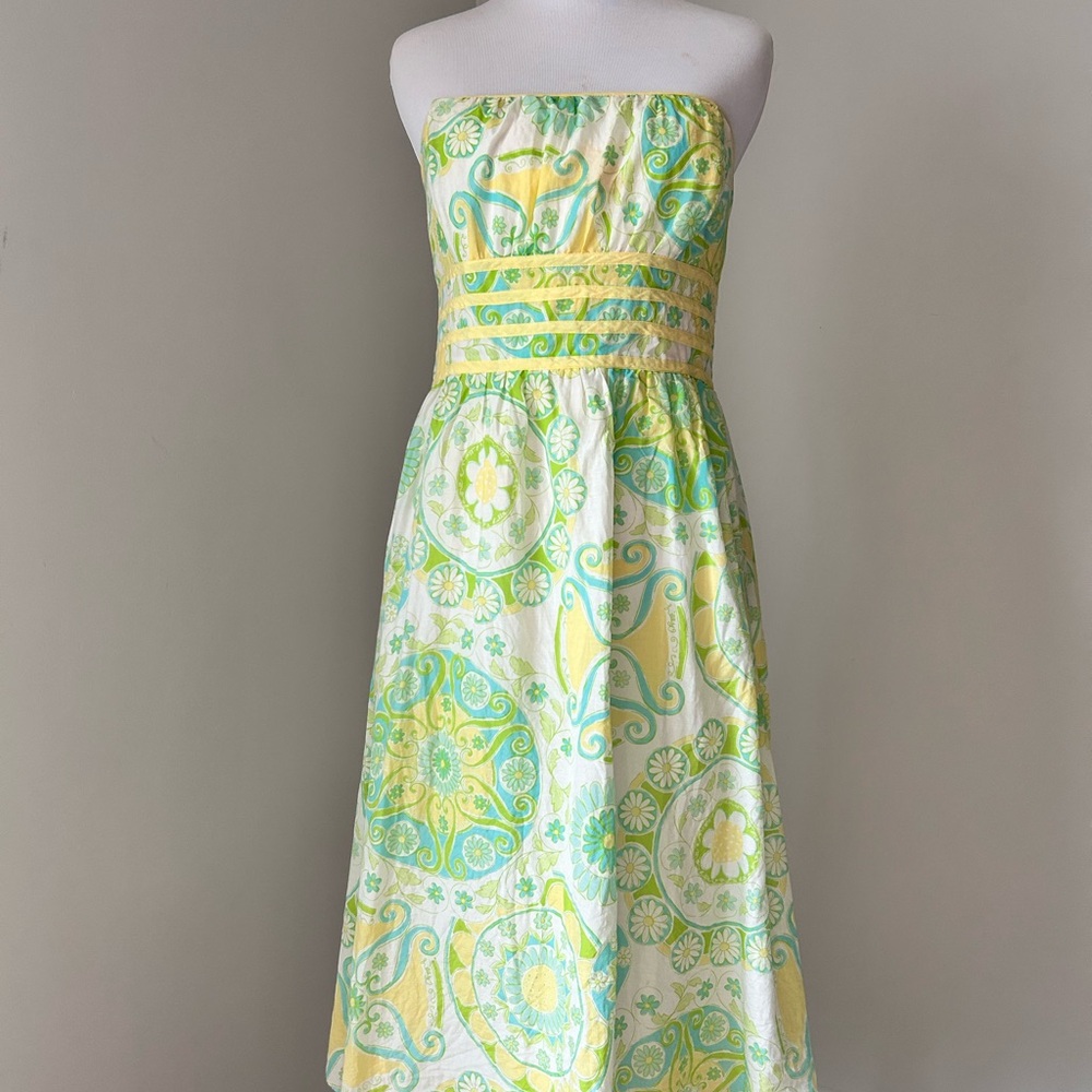 Lilly Pulitzer Strapless Green and Yellow Sundress